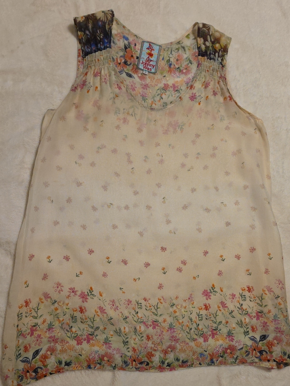 Johnny Was Cream Floral Womens Tank with Multicolor Flowers